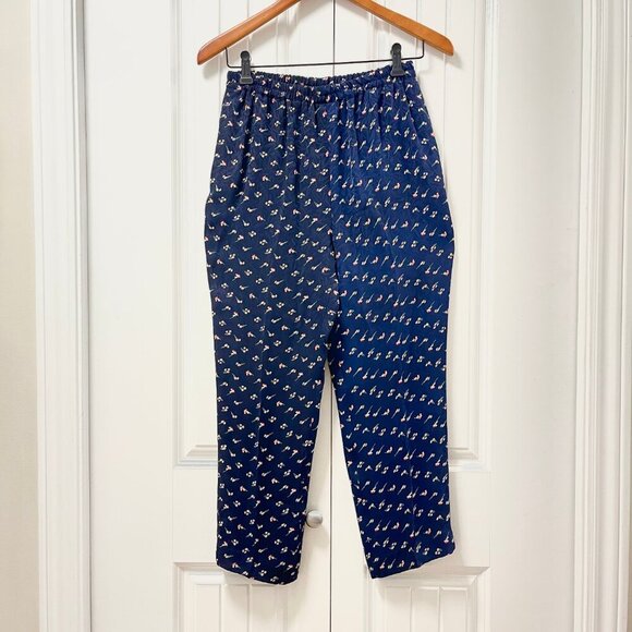 Vintage Floral Textured Cropped Trouser Pants Navy - Picture 1 of 10